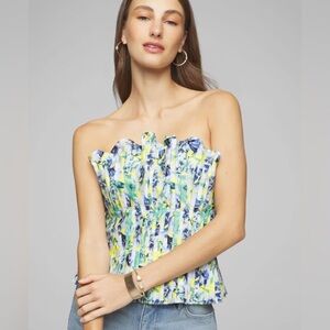 WHBM Blue & Green Floral Ruffle Bustier Size 6
